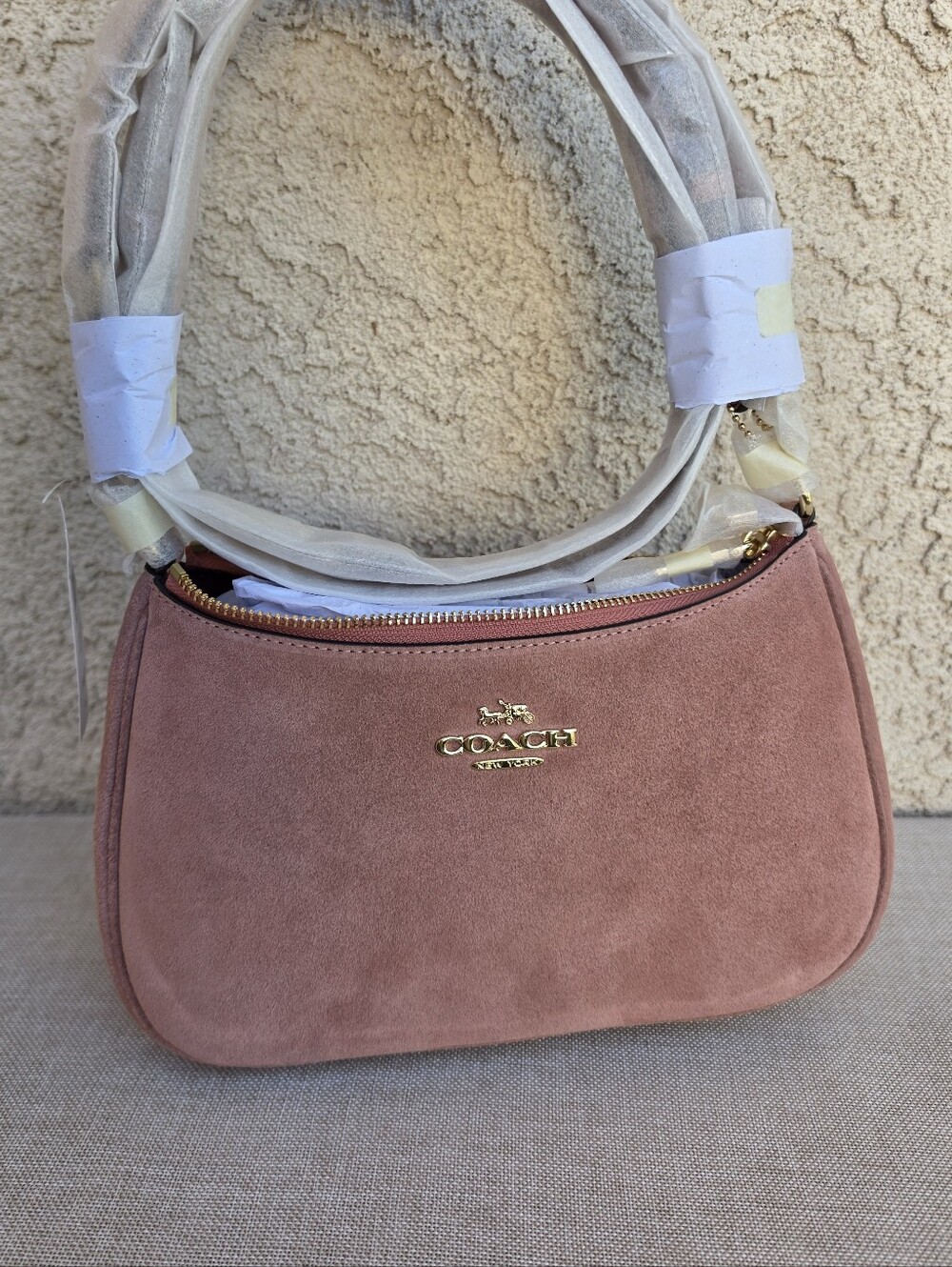 Coach Teri Shoulder Bag Handbag Suede Leather Gold/Blush Pink NWT